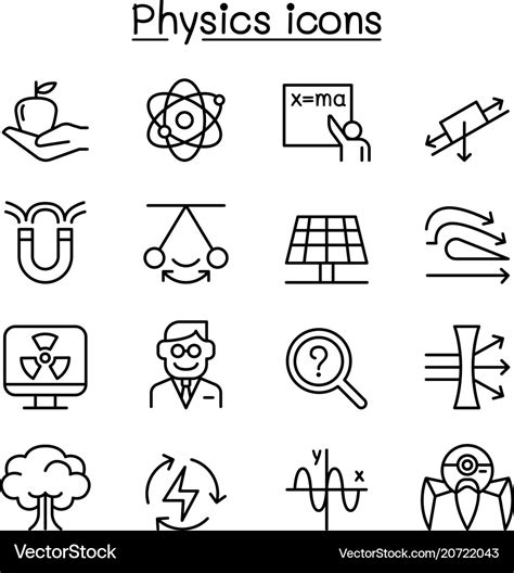 Physics Icon Set In Thin Line Style Royalty Free Vector