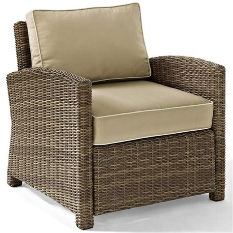 Crosley Furniture Bradenton Outdoor Wicker Arm Chair With Sand Cushions
