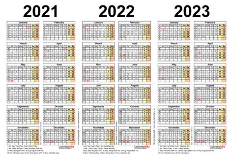 Three Year Calendars For 2021 2022 And 2023 Uk For Pdf Intended For