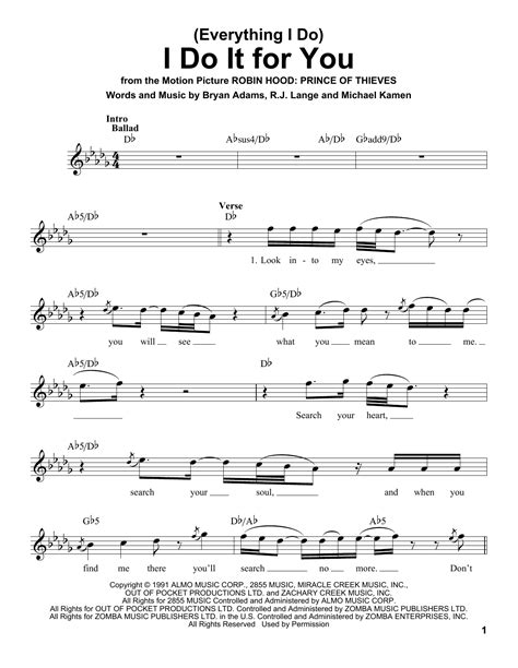Everything I Do I Do It For You Sheet Music Bryan Adams Pro Vocal