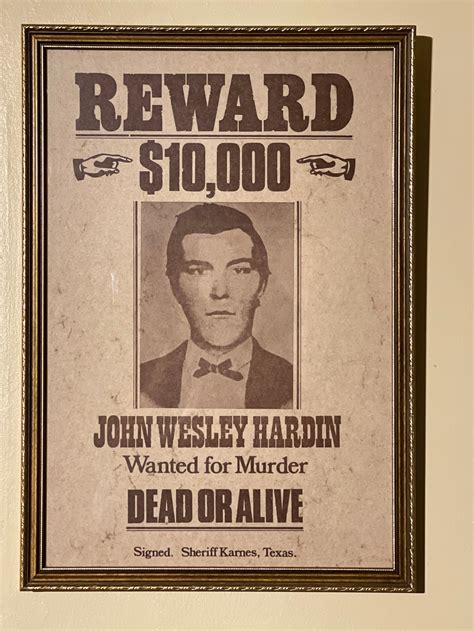 Wild West Outlaw Wanted Framed Poster John Wesley Hardin Etsy
