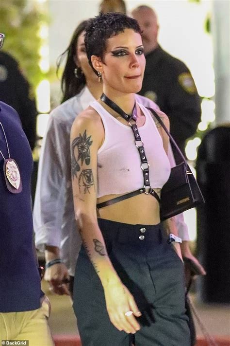 halsey flashes her nipple piercings as she leaves a depeche mode