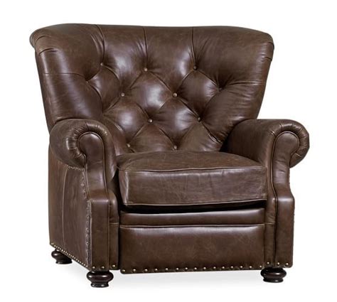 Lansing Tufted Leather Recliner With Nailheads Brown Leather Recliner