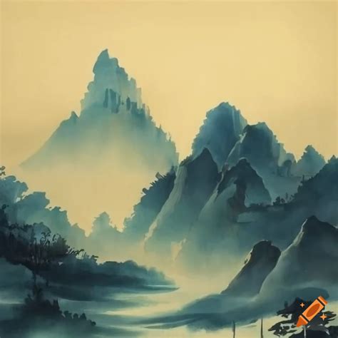 Traditional Chinese Ink Painting Of A Mountain Landscape On Craiyon