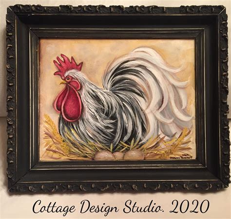 Original rooster painting in antique frame rooster decor hen | Etsy | Rooster painting, Farm art ...