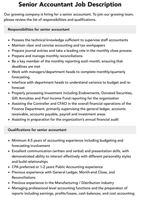 Senior Accountant Job Description Velvet Jobs
