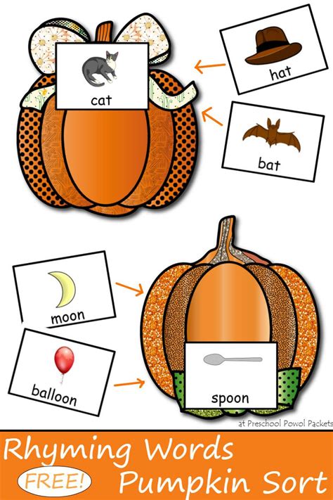 Preschool kindergarten first & second grade third grade & up. {FREE} Pumpkin Sorting Rhyming Words Game | Rhyming ...