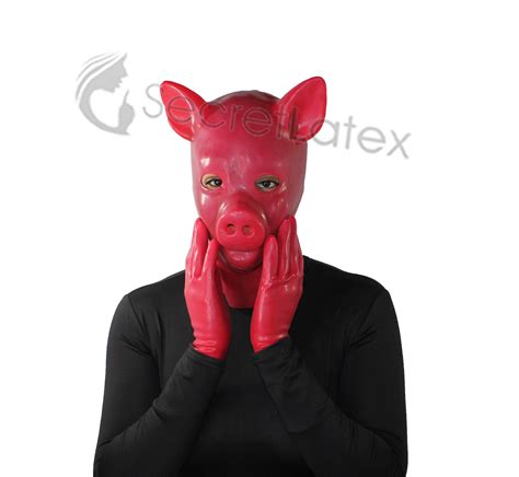 Red Latex Pig Hood Rubber Fetish Full Head Bondage Mask Zipper Etsy