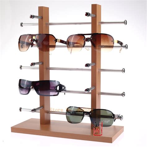 free shipping double row 10 grid wood sunglasses holder stand rack
