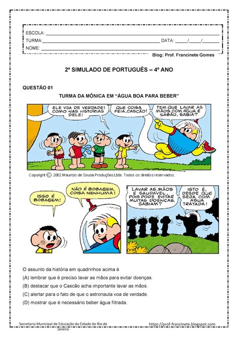 Atividade Tirinha 4 Ano