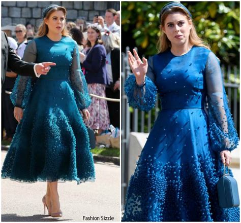 Newly married meghan markle, duchess of sussex, wears a stella mccartney wedding reception dress while leaving windsor castle in windsor on may 19, 2018 after their wedding to. Princess Beatrice In Roksanda @ Prince Harry & Meghan ...