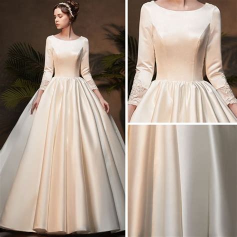 Vintage Retro Ivory Satin Winter Wedding Dresses 2019 Ball Gown Scoop