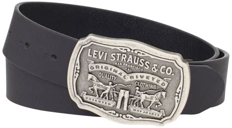 Levis Mens Bridle Leather Belt W Levi Strauss Scene Plaque Buckle