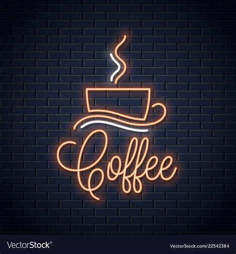 Coffee Neon Banner Cup Neon Sign On Wall Vector Image