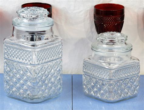 Vintage Glass Canisters 2 Square Anchor Hocking Clear Apothecary