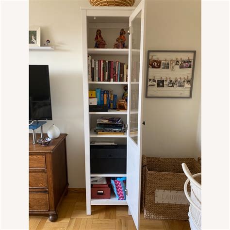 Ikea Tall White Bookcase With Glassdoor And 6 Shelves Aptdeco