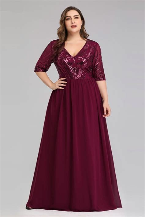 Bellasprom Burgundy Sequins Plus Size Prom Dress Long With Short