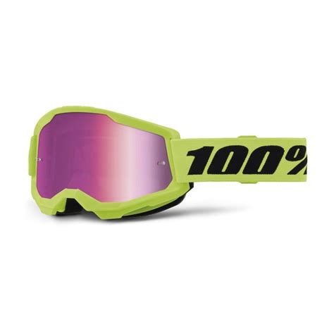 100 2024 Kids Strata 2 Goggles Neon Yellow Mirror Pink Lens Gear 4