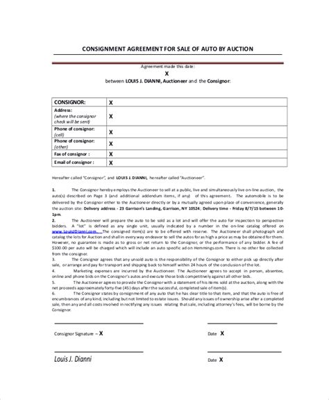 sample consignment agreement templates word