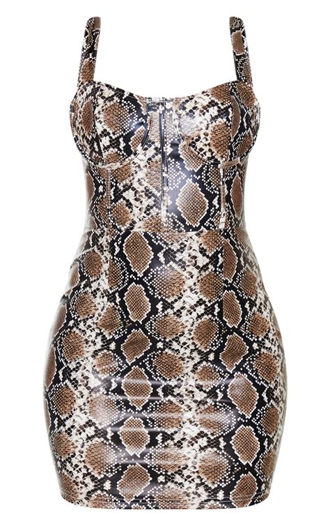 Faux Leather Snake Print Bodycon Dress Prettylittlething Usa