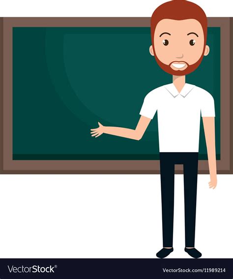 Young Man Teacher Character With Greenboard Vector Image