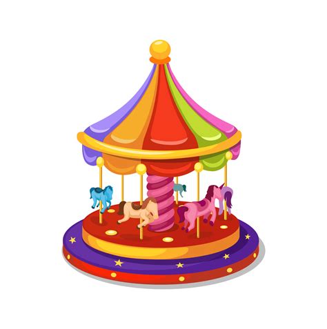 Carrousel Balade à Cheval Attraction Symbole Dessin Animé Illustration