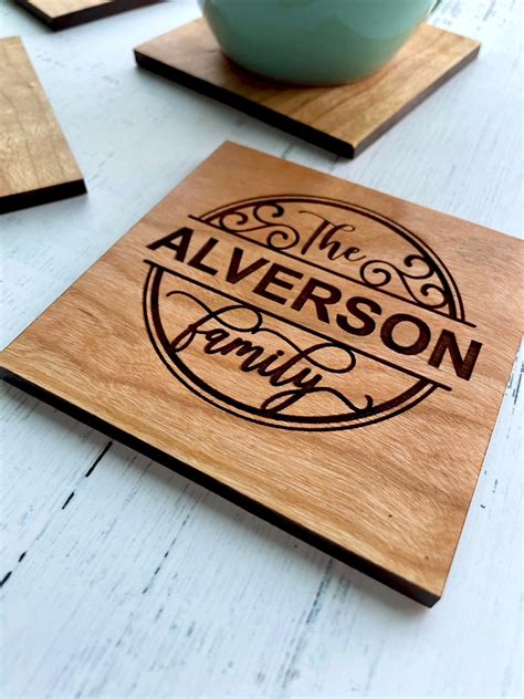 Wooden Coasters Set Of 4 Personalized Wood Coasters Custom Etsy