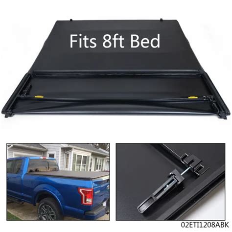 8ft Long Bed Black Soft Lock 4 Fold Tonneau Cover Fit For 2004 2008