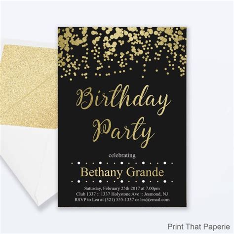 Adult Birthday Party Invitations Gold Confetti Birthday