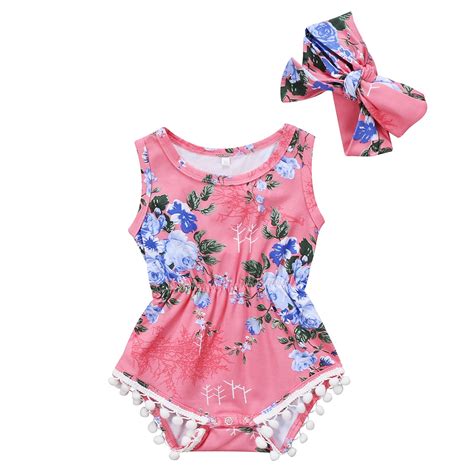 Newborn Baby Girls Clothes Floral Print Bodysuits Jumpsuit Outfits Set