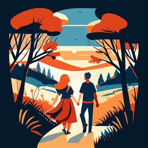 couple in love walking in the park at sunset ai generated stock illustration illustration of