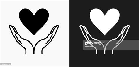 Deux Mains Tenant Un Cœur Icône Sur Fond De Vector Noir Et Blanc