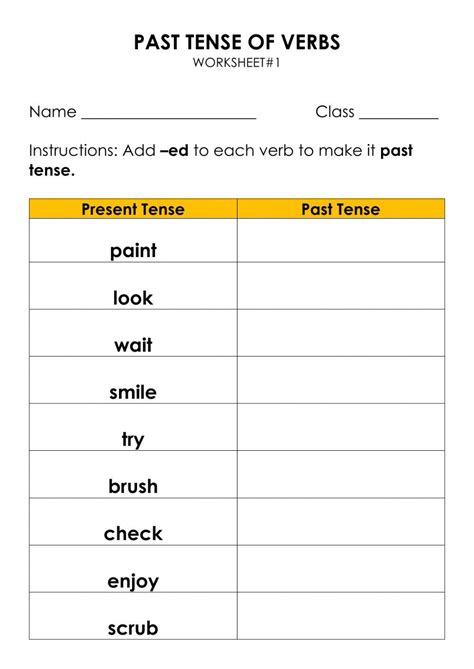 Verbs In Past Tense Worksheets