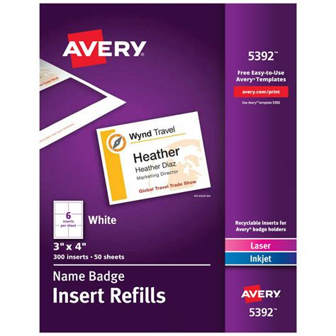 Avery Name Badge Insert Refills 3 X 4 300 Inserts 5392 Walmart