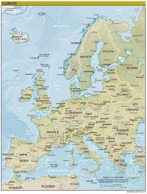 Large Detailed Political Map Of Europe With Relief