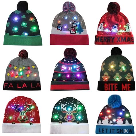 Ace Christmas Light Up Beanie Hat Led Glow Hat Glitter Children Unisex