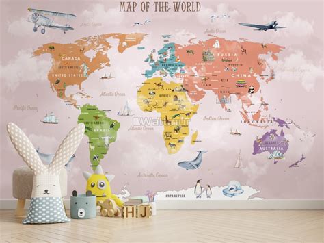 Colorful Kids World Map Wallpaper Mural • Wallmur®