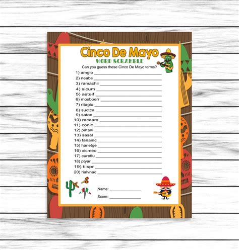 Cinco De Mayo Word Scramble Party Game Word Game For Adults Etsy