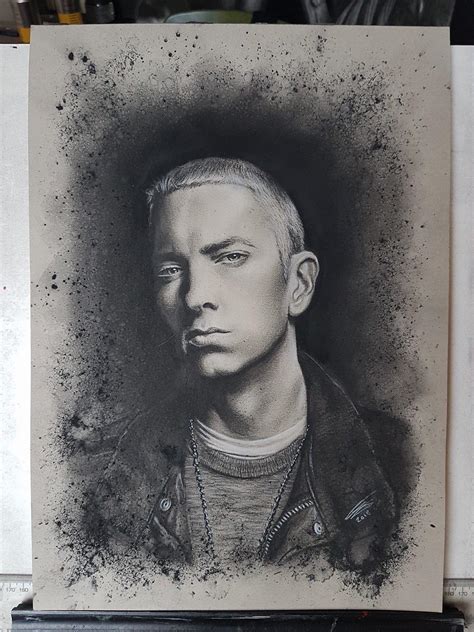 Eminem Drawn With Charcoal And White Pencil On Grey Card Rdrawing