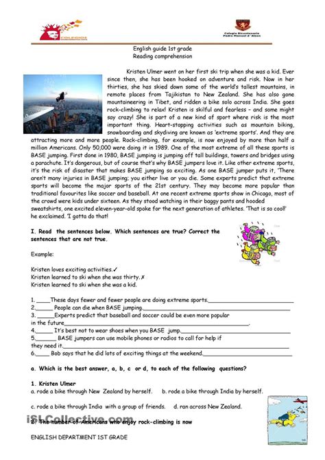 Reading Comprehension A2 Worksheet