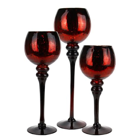 Mercury Red Crackle Glass Candle Holder Set Of 3 12 14 16 Pack