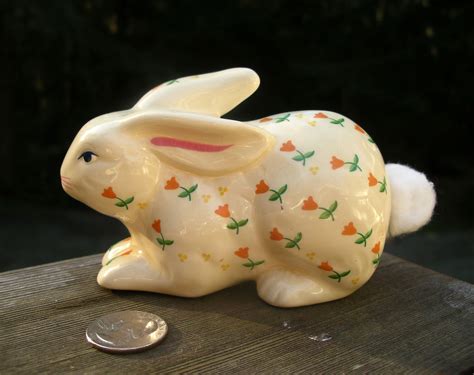 Vintage Cotton Dispenser Bunny Ceramic Rabbit Cottonball Etsy