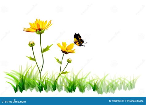Graphic Design Sunflower And Butterfly Stock Illustration