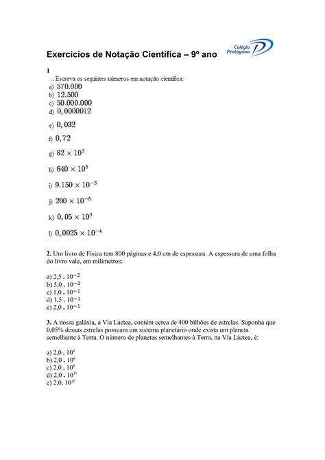 Notação Cientifica Exercicios Pdf