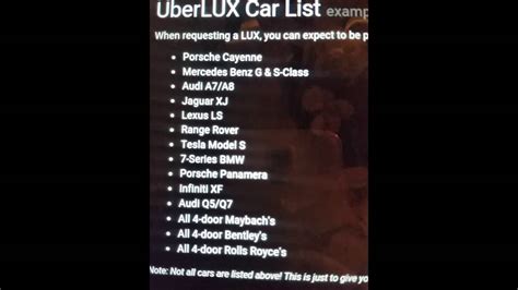 Uberblack is one of uber's upper echelon services. Uber LUX (luxury) car list - YouTube