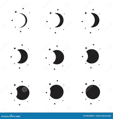 Moon Phases Silhouette Set Cartoon Vector 83659883