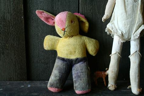 Vintage Stuffed Rabbit Blue Pink Yellow 1950s Etsy