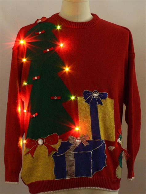lightup ugly christmas sweater fitting image unisex red background ramie cotton blend