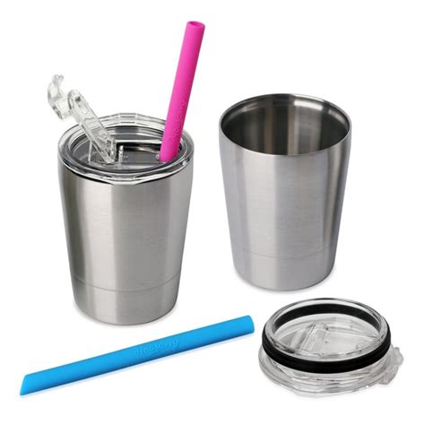 Housavvy 2 Pack Kids Stainless Steel Cups With Lids And Straws Baby
