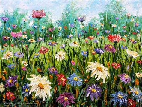 Artwork Valery Rybakow New Flowers Oil Painting Wildflowers